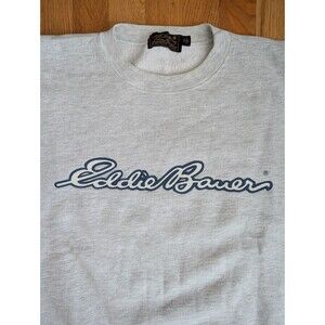 Vintage Eddie Bauer Sweatshirt XL Crewneck Pullover Logo Spellout Heathered Grey